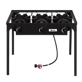 Outdoor Camp Stove High Pressure Propane Gas Cooker Portable Cast Iron Patio Cooking Burner (Three Burner 225000-BTU) Outdoor Camp Stove High Pressure Propane Gas Cooker Portable Cast Iron Patio Cooking Burner (Three Burner 225000-BTU)